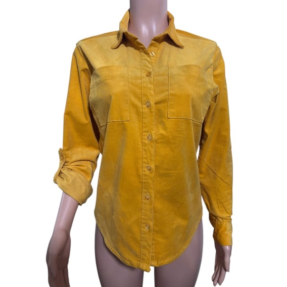 TAXI Yellow 3/4 Sleeve Notched Collar Button Down Shirt - Picture 1 of 12